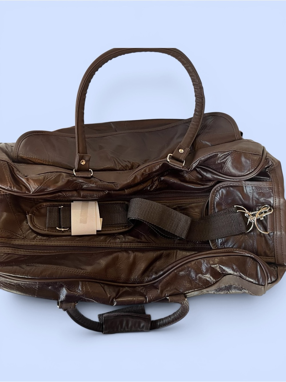 NWT Genuine Lambskin Leather Brown Weekender Duffel Travel Bag CarryOn Overnight - Picture 3 of 8